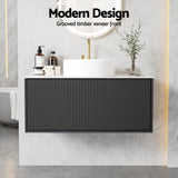 Cefito Vanity Unit 900mm Bathroom Cabinet Storage Wall Hung Grooved Timber Black - Cefito