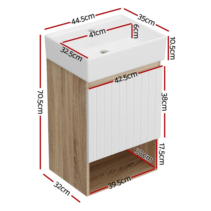 Cefito Vanity Unit 445mm Basin Bathroom Cabinet Storage Wall Hung Sink White - Cefito
