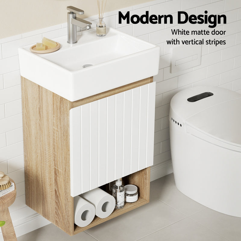 Cefito Vanity Unit 445mm Basin Bathroom Cabinet Storage Wall Hung Sink White - Cefito