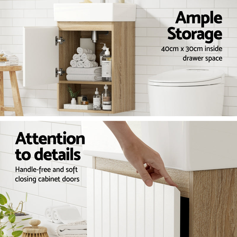 Cefito Vanity Unit 445mm Basin Bathroom Cabinet Storage Wall Hung Sink White - Cefito