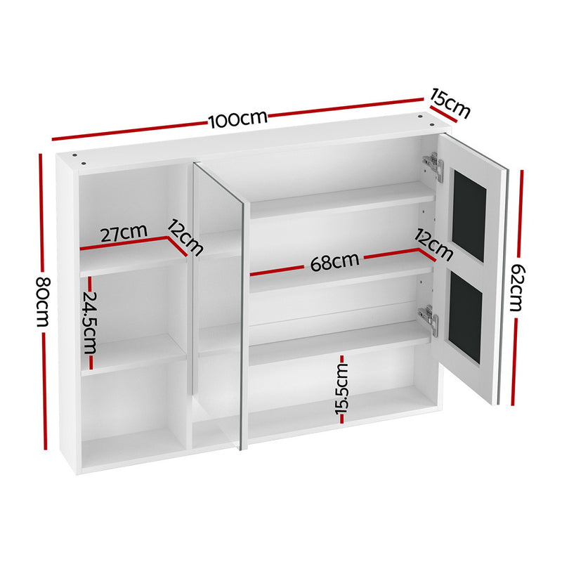Cefito Bathroom Mirror Cabinet 100CM Vanity Medicine Wall Mounted Storage White - Cefito