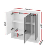 Cefito Bathroom Mirror Cabinet Medicine Adjustable Shelves Wall Hung 700x750mm White - Cefito