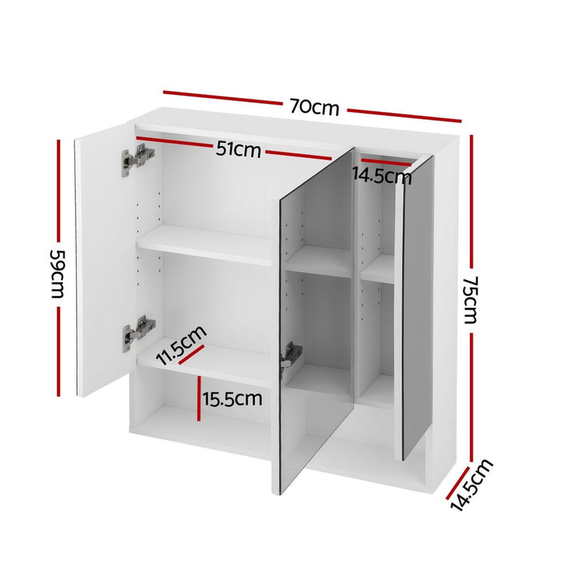 Cefito Bathroom Mirror Cabinet Medicine Adjustable Shelves Wall Hung 700x750mm White - Cefito
