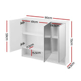 Cefito Bathroom Mirror Cabinet Medicine Adjustable Shelves Wall Hung 900x750mm White - Cefito