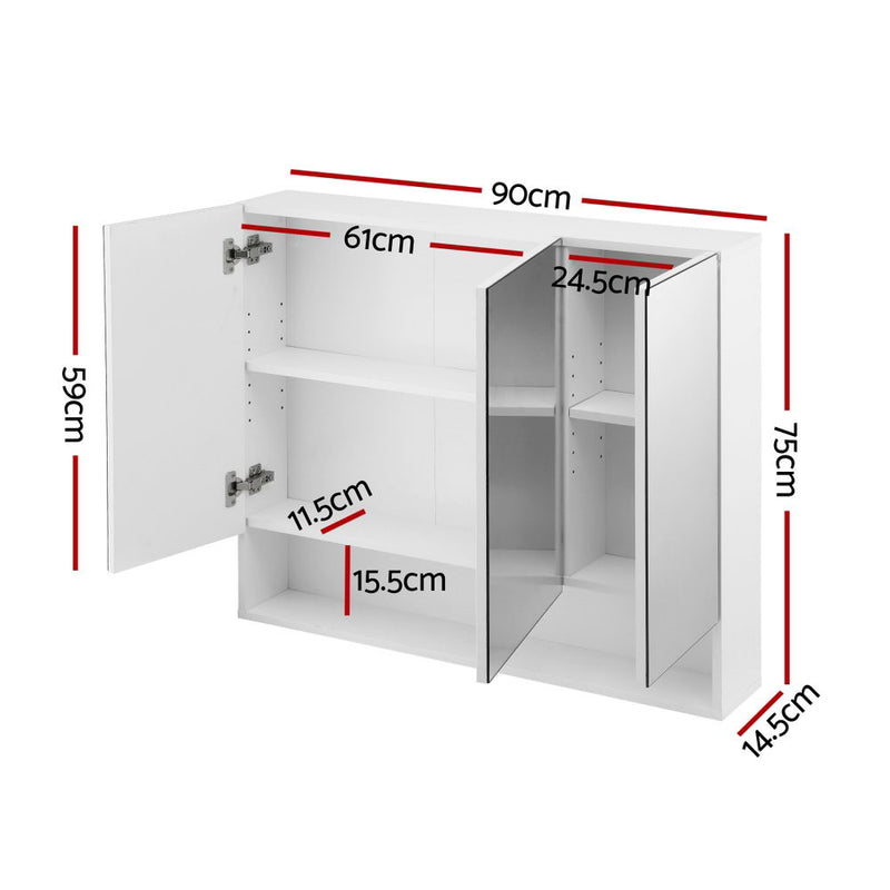 Cefito Bathroom Mirror Cabinet Medicine Adjustable Shelves Wall Hung 900x750mm White - Cefito