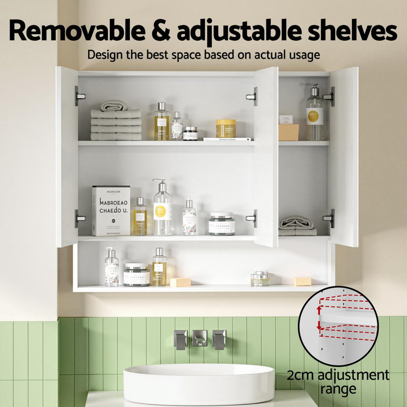 Cefito Bathroom Mirror Cabinet Medicine Adjustable Shelves Wall Hung 900x750mm White - Cefito