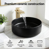 Cefito Bathroom Basin Ceramic Vanity Sink Vessel Bowl Wash Matte Black Round Countertop - Cefito