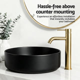 Cefito Bathroom Basin Ceramic Vanity Sink Vessel Bowl Wash Matte Black Round Countertop - Cefito