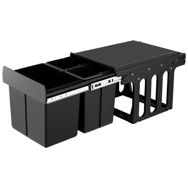 Cefito Pull Out Bin Kitchen Triple Slide Garbage Rubbish Bins Basket Blcak 31L - Cefito