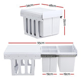 Cefito Pull Out Bin Kitchen Triple Slide Garbage Rubbish Bins Basket White 31L - Cefito