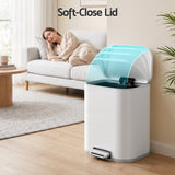Cefito 20L Trash Bin Steel Pedal Bins Soft Close Kitchen Rubbish Waste Can White - Cefito