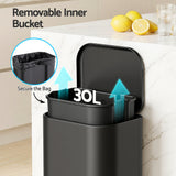 Cefito 30L Pedal Rubbish Bin Kitchen Trash Garbage Waste Can Soft Close Black - Cefito