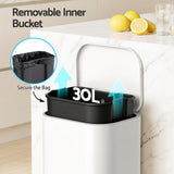 Cefito 30L Pedal Rubbish Bin Kitchen Trash Garbage Waste Can Soft Close White - Cefito