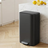 Cefito Kitchen Trash Can 40L Pedal Bins Rubbish Bin Steel with Soft Close Lid, Removable Inner Bucket, Rectangular Garbage Can Recycling Bin, Black - Cefito