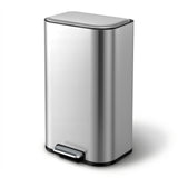 Cefito Kitchen Trash Can 40L Pedal Bins Rubbish Bin Steel with Soft Close Lid, Removable Inner Bucket, Rectangular Garbage Can Recycling Bin, Silver - Cefito