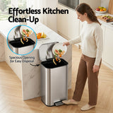 Cefito Kitchen Trash Can 40L Pedal Bins Rubbish Bin Steel with Soft Close Lid, Removable Inner Bucket, Rectangular Garbage Can Recycling Bin, Silver - Cefito