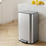 Cefito Kitchen Trash Can 40L Pedal Bins Rubbish Bin Steel with Soft Close Lid, Removable Inner Bucket, Rectangular Garbage Can Recycling Bin, Silver - Cefito
