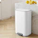 Cefito Kitchen Trash Can 40L Pedal Bins Rubbish Bin Steel with Soft Close Lid, Removable Inner Bucket, Rectangular Garbage Can Recycling Bin, White - Cefito