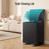 Cefito 40L Bins Pedal Bin Compartment Waste Rubbish Dustbins Recycle Dual - Cefito