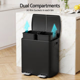 Cefito 40L Bins Pedal Bin Compartment Waste Rubbish Dustbins Recycle Dual - Cefito