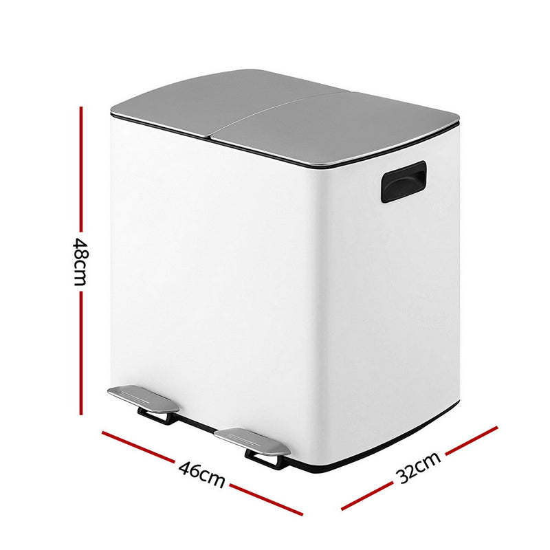 Cefito Pedal Bins Rubbish Bin Dual Compartment Waste Recycle Dustbins White 40L - Cefito