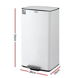 Cefito Pedal Bins Rubbish Bin Waste Recycle Dustbins Kitchen Trash Can 40L White - Cefito