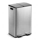 Cefito Pedal Bins Rubbish Bin Dual Compartment Waste Recycle Dustbins 60L Silver - Cefito