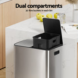 Cefito Pedal Bins Rubbish Bin Dual Compartment Waste Recycle Dustbins 60L Silver - Cefito