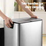 Cefito Pedal Bins Rubbish Bin Dual Compartment Waste Recycle Dustbins 60L Silver - Cefito