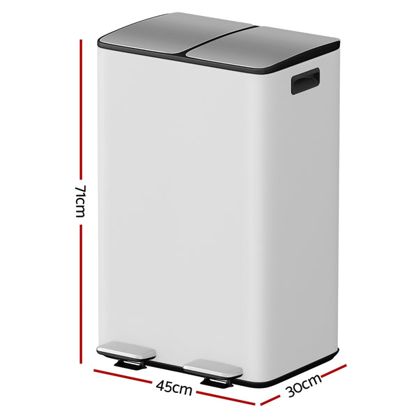 Cefito Pedal Bins Rubbish Bin Dual Compartment Waste Recycle Dustbins 60L White - Cefito