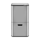 Cefito 63L Rubbish Bin 3 Compartment Stainless Steel Split Door Trash Can Silver
