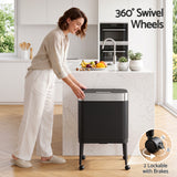 Cefito 40L Press Top Trash Can Kitchen Rubbish Bin Moblie Stainless Steel Black - Cefito