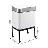 Cefito 40L Press Top Trash Can Kitchen Rubbish Bin Moblie Stainless Steel White - Cefito