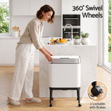 Cefito 40L Press Top Trash Can Kitchen Rubbish Bin Moblie Stainless Steel White - Cefito
