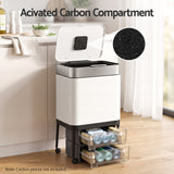 Cefito 40L Press Top Trash Can Kitchen Rubbish Bin Moblie Stainless Steel White - Cefito