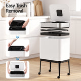 Cefito 40L Press Top Trash Can Kitchen Rubbish Bin Moblie Stainless Steel White - Cefito