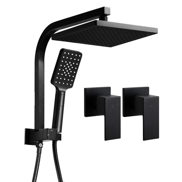 Cefito 8'' Rain Shower Head Set Handheld Round High Pressure Twins Tap Black