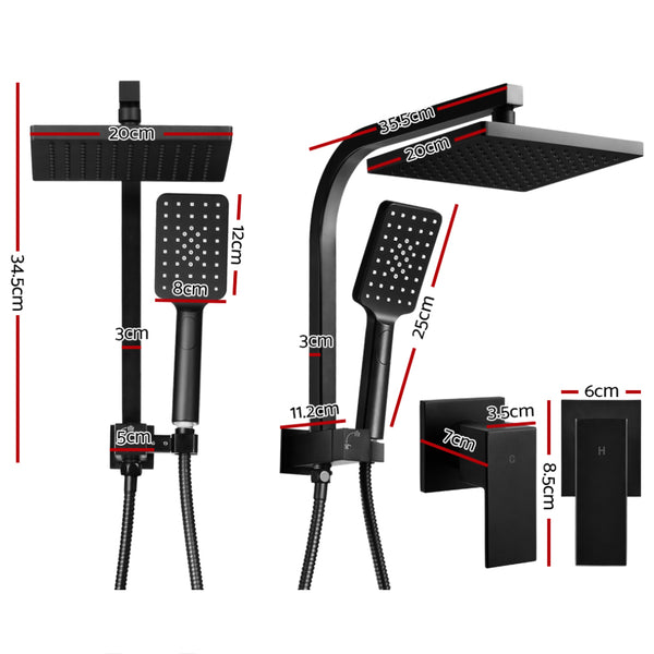 Cefito 8'' Rain Shower Head Set Handheld Round High Pressure Twins Tap Black