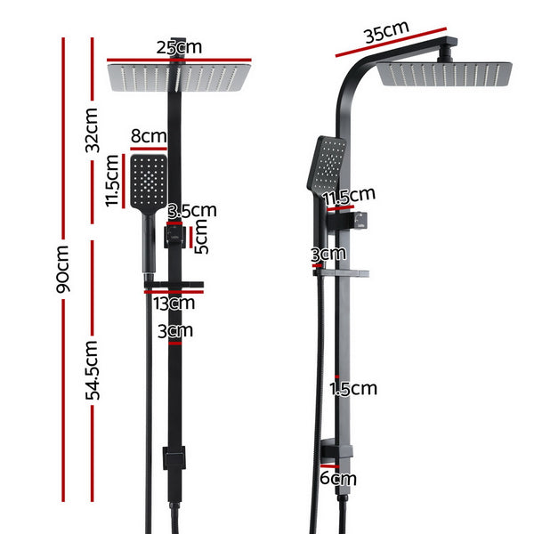 10'' Rain Shower Head Set Handheld Square High Pressure Black - Cefito