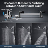 Cefito High-Pressure Rain Shower Head with Handheld, Gear-Lock Anti-Sag Arm for Family Spa, 12" Stainless Steel Rainfall & 9-Setting Wand Combo, 3-Way Diverter, Drill-Free Adhesive Bracket