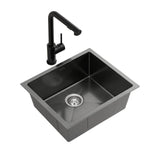 Cefito Stainless Steel Sink 44x44CM With Pull Out Mixer Tap Kitchen Basin Single Bowl Black - Cefito