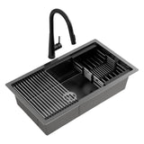 70x45CM Cefito Stainless Steel Sink With Pull Out Mixer Tap Kitchen Basin Single Bowl Black - Cefito