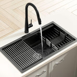 70x45CM Cefito Stainless Steel Sink With Pull Out Mixer Tap Kitchen Basin Single Bowl Black - Cefito