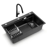 Cefito Stainless Steel Sink 75x45CM With Pull Out Mixer Tap Kitchen Basin Single Bowl Black - Cefito