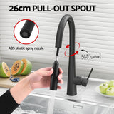 Cefito Stainless Steel Sink 75x45CM With Pull Out Mixer Tap Kitchen Basin Single Bowl Black - Cefito