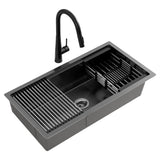 Cefito Stainless Steel Sink 81x45CM With Pull Out Mixer Tap Kitchen Basin Single Bowl Black - Cefito