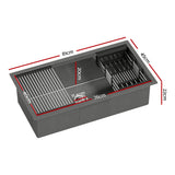Cefito Stainless Steel Sink 81x45CM With Pull Out Mixer Tap Kitchen Basin Single Bowl Black - Cefito