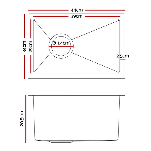 Cefito 34cm x 44cm Stainless Steel Kitchen Sink Under/Top/Flush Mount Silver - Cefito