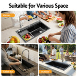 Cefito Kitchen Sink 304 Stainless Steel Bar Sink Millet Grain Water Basin Sink Black - Cefito