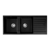 Cefito Kitchen Sink 116x50cm Granite Stone Sink Double Bowl Black - Cefito